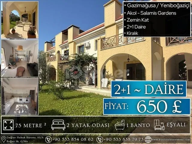 💷 650 £ AYLIK ÖDEMELİ BAHÇE KULLANIMLI 2+1 KİRALIK ZEMİN KAT KIZILÖRS INVESTMENT £650